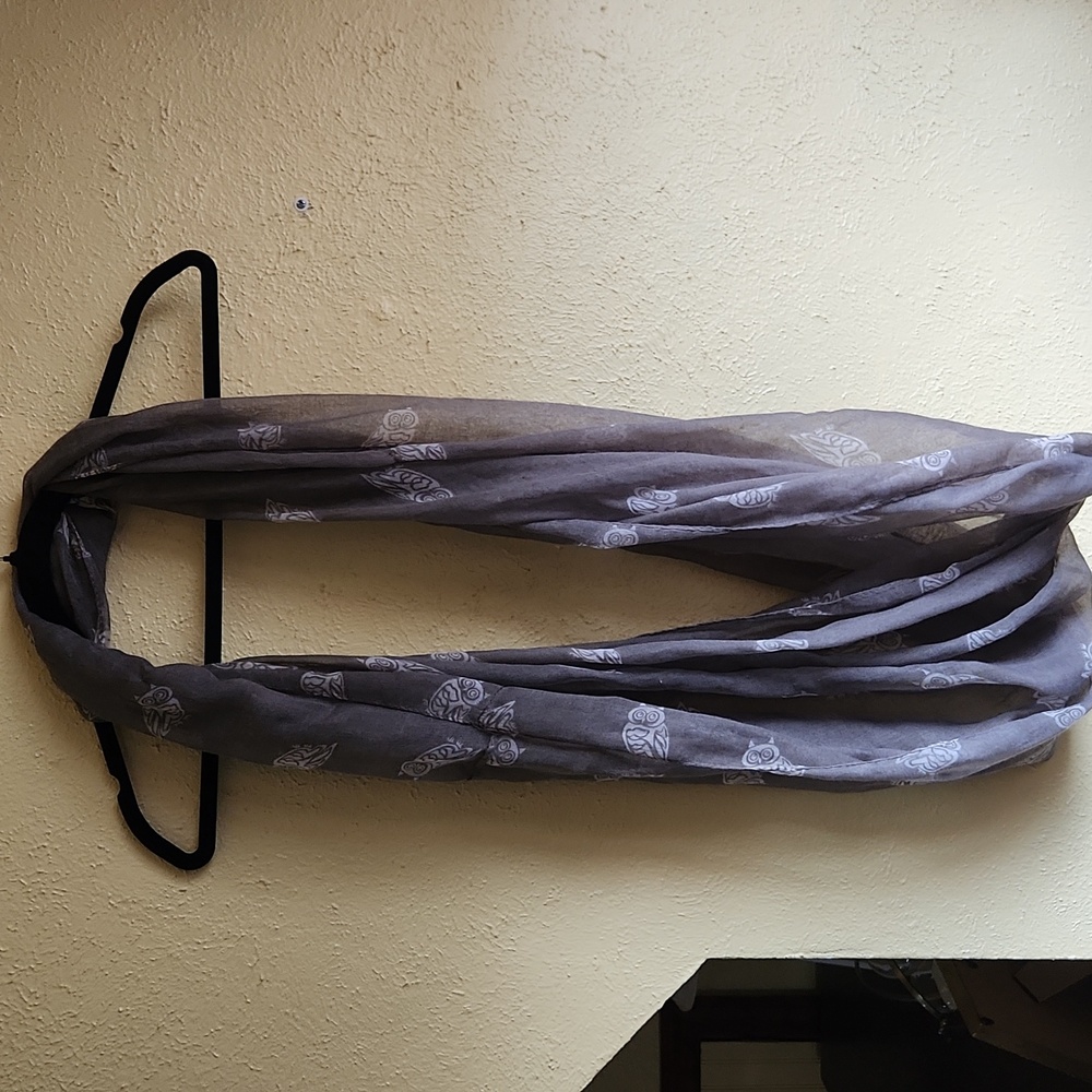 Gray Owl Patterned Sheer Infinity Scarf Fall Wint… - image 3